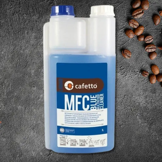 Cafetto MFC Blue 1L milk frother cleaner available at Walcha Coffee – professional coffee machine cleaning solution for cafés and baristas.
