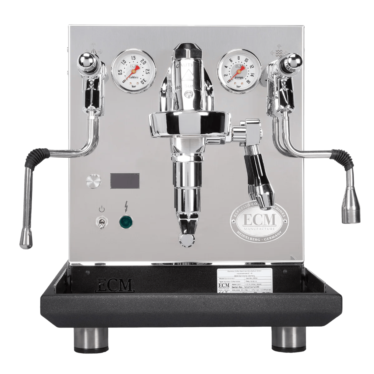 ECM Synchronika II dual boiler espresso machine – premium home coffee machine with OLED display.