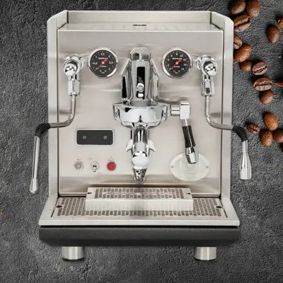 ECM Synchronika Edition No.1 espresso machine – limited AMG-Mercedes collaboration with dual boilers, PID control, and premium stainless steel design.