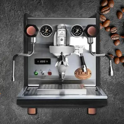 ECM Synchronika Heritage dual boiler espresso machine with anthracite body, copper accents, PID control, and rotary pump – available at Walcha Coffee.