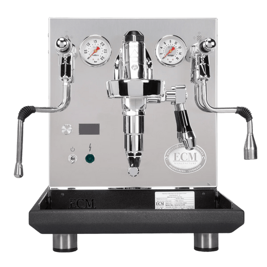 ECM Synchronika II dual boiler espresso machine – premium home coffee machine with OLED display.