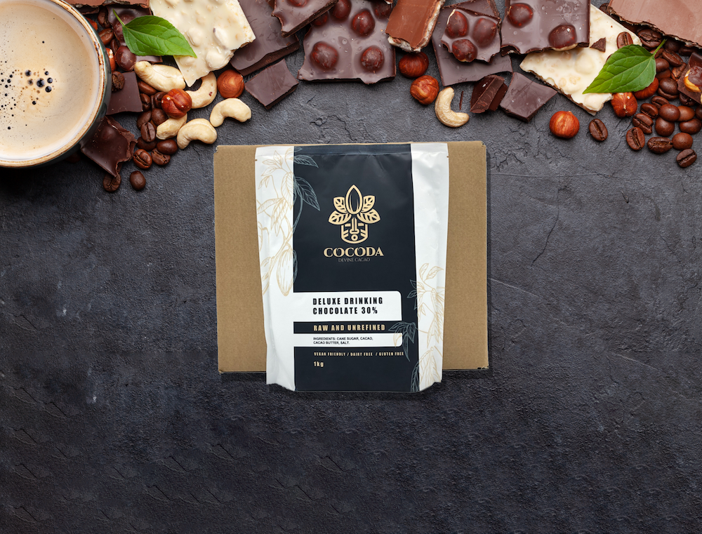 Box of Cocoda deluxe 30% drinking chocolate