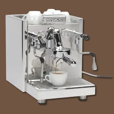 ECM Elektronika II Professional espresso machine with programmable dosing, quiet rotary pump, and automatic cleaning – available at Walcha Coffee.