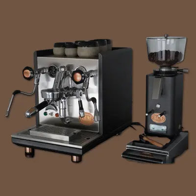 ECM Synchronika Heritage dual boiler espresso machine and grinder with anthracite body, copper accents, PID control, and rotary pump – available at Walcha Coffee.