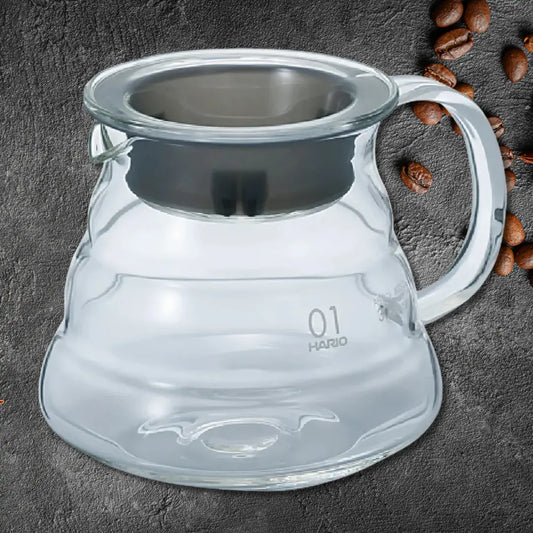 Hario V60 Clear Glass Range Server 360ml coffee carafe, heat-resistant pour-over server available at Walcha Coffee.
