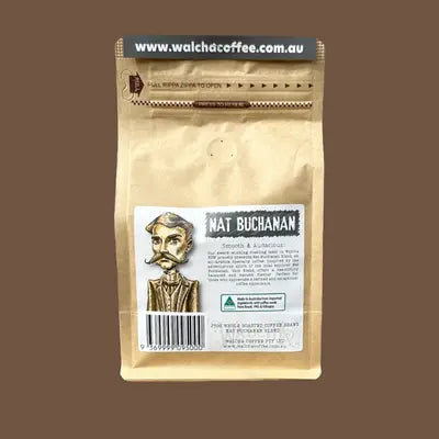 Back view of Walcha Coffee Nat Buchanan Blend 250g – specialty coffee details, tasting notes, and roasting information.