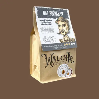 Limited Edition Nat Buchanan Blend coffee by Walcha Coffee – specialty blend with stonefruit sweetness and citrus acidity, perfect for espresso or pour-over.