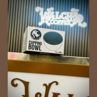 Rhino Cupping Bowl with black interior and curved base, SCA standard ceramic design for professional coffee cupping – available at Walcha Coffee.