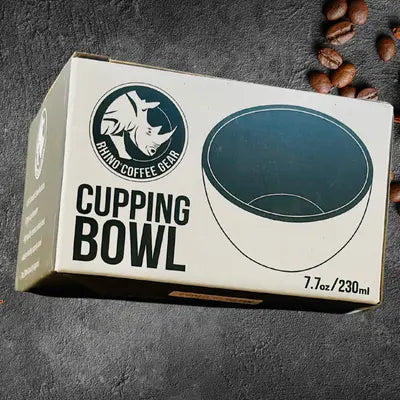 Rhino Cupping Bowl with black interior and curved base, SCA standard ceramic design for professional coffee cupping – available at Walcha Coffee.