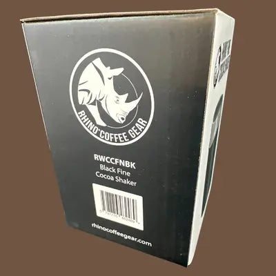 Rhino Fine Cocoa Shaker with stainless steel body and fine mesh top – perfect for dusting cappuccinos, lattes, and hot chocolates at Walcha Coffee.